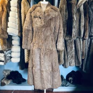 Mademoiselle Furs Elegant Vintage 60s Light Brown Full Length Rabbit Fur Coat